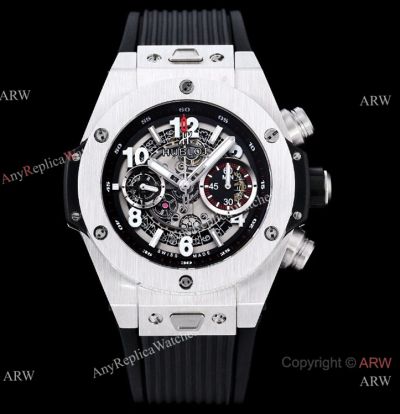 Swiss Copy Hublot Big Bang Unico King 7750 Chronograph Watch Stainless steel Black Skeleton Dial